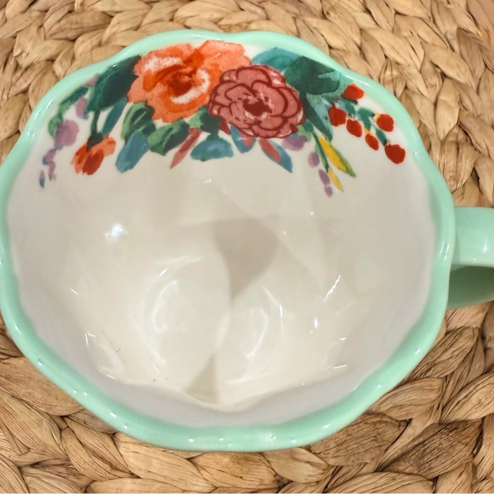 Pioneer Woman Mint Green Floral Rim Ceramic Mug - Picture 2 of 3
